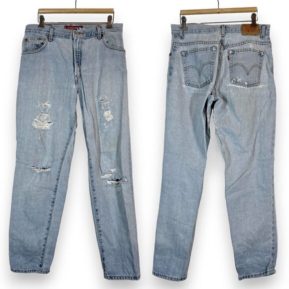 Vintage Levi's 550 Jeans Distressed Relaxed Blue Cotton Holes - Picture 13 of 14